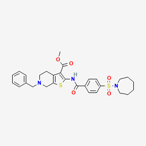 molecular formula C29H33N3O5S2 B2971787 methyl 2-[[4-(azepan-1-ylsulfonyl)benzoyl]amino]-6-benzyl-5,7-dihydro-4H-thieno[2,3-c]pyridine-3-carboxylate CAS No. 524679-89-8