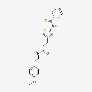 molecular formula C22H23N3O3S B2971799 N-(4-(3-((4-methoxyphenethyl)amino)-3-oxopropyl)thiazol-2-yl)benzamide CAS No. 1021256-66-5