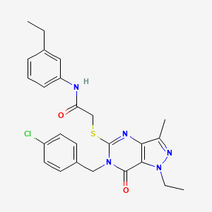 molecular formula C25H26ClN5O2S B2971802 2-({6-[(4-chlorophenyl)methyl]-1-ethyl-3-methyl-7-oxo-1H,6H,7H-pyrazolo[4,3-d]pyrimidin-5-yl}sulfanyl)-N-(3-ethylphenyl)acetamide CAS No. 1359217-96-1