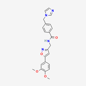 molecular formula C23H22N4O4 B2971818 4-((1H-imidazol-1-yl)methyl)-N-((5-(3,4-dimethoxyphenyl)isoxazol-3-yl)methyl)benzamide CAS No. 1208697-13-5