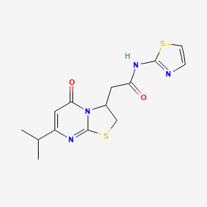 molecular formula C14H16N4O2S2 B2971836 2-(7-isopropyl-5-oxo-3,5-dihydro-2H-thiazolo[3,2-a]pyrimidin-3-yl)-N-(thiazol-2-yl)acetamide CAS No. 953212-39-0