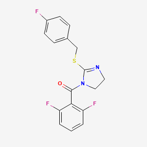 molecular formula C17H13F3N2OS B2971841 (2,6-difluorophenyl)(2-((4-fluorobenzyl)thio)-4,5-dihydro-1H-imidazol-1-yl)methanone CAS No. 851865-88-8