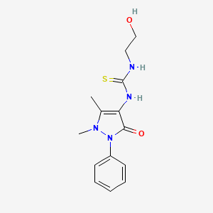 molecular formula C14H18N4O2S B2971851 1-(1,5-二甲基-3-氧代-2-苯基-2,3-二氢-1H-吡唑-4-基)-3-(2-羟乙基)硫脲 CAS No. 392236-96-3