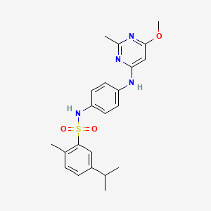 molecular formula C22H26N4O3S B2971852 5-isopropyl-N-(4-((6-methoxy-2-methylpyrimidin-4-yl)amino)phenyl)-2-methylbenzenesulfonamide CAS No. 946303-91-9