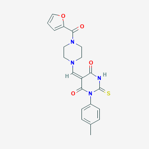 molecular formula C21H20N4O4S B297187 5-{[4-(2-furoyl)-1-piperazinyl]methylene}-1-(4-methylphenyl)-2-thioxodihydro-4,6(1H,5H)-pyrimidinedione 