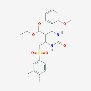 molecular formula C23H26N2O6S B2971870 Ethyl 6-{[(3,4-dimethylphenyl)sulfonyl]methyl}-4-(2-methoxyphenyl)-2-oxo-1,2,3,4-tetrahydropyrimidine-5-carboxylate CAS No. 866340-26-3