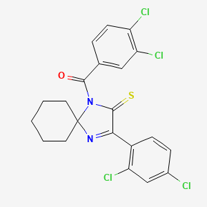 molecular formula C21H16Cl4N2OS B2971884 1-(3,4-Dichlorobenzoyl)-3-(2,4-dichlorophenyl)-1,4-diazaspiro[4.5]dec-3-ene-2-thione CAS No. 899918-75-3