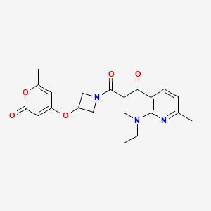 molecular formula C21H21N3O5 B2971894 1-ethyl-7-methyl-3-(3-((6-methyl-2-oxo-2H-pyran-4-yl)oxy)azetidine-1-carbonyl)-1,8-naphthyridin-4(1H)-one CAS No. 1787880-17-4