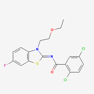 molecular formula C18H15Cl2FN2O2S B2971895 2,5-二氯-N-[3-(2-乙氧基乙基)-6-氟-1,3-苯并噻唑-2-亚基]苯甲酰胺 CAS No. 1006020-74-1