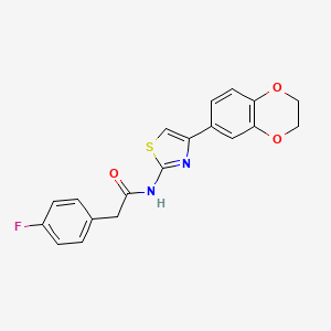molecular formula C19H15FN2O3S B2971897 N-(4-(2,3-dihydrobenzo[b][1,4]dioxin-6-yl)thiazol-2-yl)-2-(4-fluorophenyl)acetamide CAS No. 941896-20-4