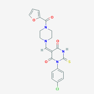 molecular formula C20H17ClN4O4S B297190 1-(4-chlorophenyl)-5-{[4-(2-furoyl)-1-piperazinyl]methylene}-2-thioxodihydro-4,6(1H,5H)-pyrimidinedione 
