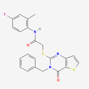 molecular formula C22H18FN3O2S2 B2971901 2-({3-benzyl-4-oxo-3H,4H-thieno[3,2-d]pyrimidin-2-yl}sulfanyl)-N-(4-fluoro-2-methylphenyl)acetamide CAS No. 1252888-28-0