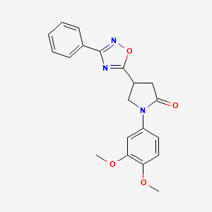 molecular formula C20H19N3O4 B2971916 1-(3,4-Dimethoxyphenyl)-4-(3-phenyl-1,2,4-oxadiazol-5-yl)pyrrolidin-2-one CAS No. 941997-69-9