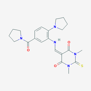 molecular formula C22H27N5O3S B297192 1,3-dimethyl-5-[[5-(pyrrolidine-1-carbonyl)-2-pyrrolidin-1-ylanilino]methylidene]-2-sulfanylidene-1,3-diazinane-4,6-dione 