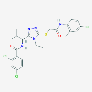 molecular formula C24H26Cl3N5O2S B297193 2,4-dichloro-N-{1-[5-({2-[(4-chloro-2-methylphenyl)amino]-2-oxoethyl}sulfanyl)-4-ethyl-4H-1,2,4-triazol-3-yl]-2-methylpropyl}benzamide 