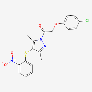 2-(4-chlorophenoxy)-1-{3,5-dimethyl-4-[(2-nitrophenyl)sulfanyl]-1H-pyrazol-1-yl}ethan-1-one