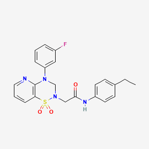molecular formula C22H21FN4O3S B2971954 N-(4-ethylphenyl)-2-(4-(3-fluorophenyl)-1,1-dioxido-3,4-dihydro-2H-pyrido[2,3-e][1,2,4]thiadiazin-2-yl)acetamide CAS No. 1251692-75-7