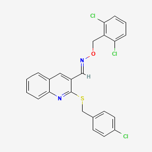 molecular formula C24H17Cl3N2OS B2971957 2-[(4-chlorobenzyl)sulfanyl]-3-quinolinecarbaldehyde O-(2,6-dichlorobenzyl)oxime CAS No. 478079-38-8