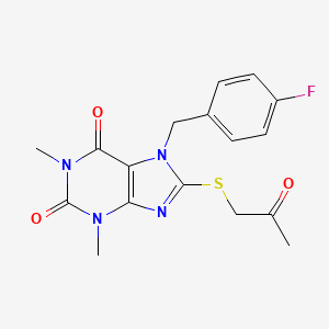 molecular formula C17H17FN4O3S B2971963 7-(4-氟苄基)-1,3-二甲基-8-((2-氧代丙基)硫代)-1H-嘌呤-2,6(3H,7H)-二酮 CAS No. 505081-08-3