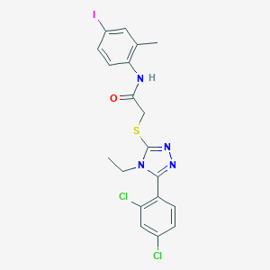 molecular formula C19H17Cl2IN4OS B297197 2-{[5-(2,4-dichlorophenyl)-4-ethyl-4H-1,2,4-triazol-3-yl]sulfanyl}-N-(4-iodo-2-methylphenyl)acetamide 