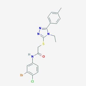molecular formula C19H18BrClN4OS B297198 N-(3-bromo-4-chlorophenyl)-2-{[4-ethyl-5-(4-methylphenyl)-4H-1,2,4-triazol-3-yl]sulfanyl}acetamide 