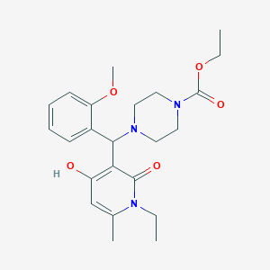 molecular formula C23H31N3O5 B2971986 Ethyl 4-((1-ethyl-4-hydroxy-6-methyl-2-oxo-1,2-dihydropyridin-3-yl)(2-methoxyphenyl)methyl)piperazine-1-carboxylate CAS No. 897734-28-0