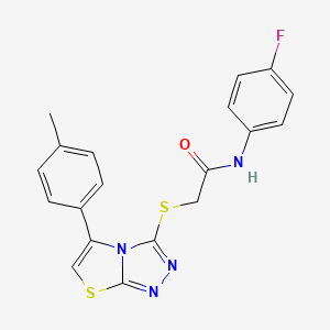 molecular formula C19H15FN4OS2 B2971995 N-(4-fluorophenyl)-2-[[5-(4-methylphenyl)-[1,3]thiazolo[2,3-c][1,2,4]triazol-3-yl]sulfanyl]acetamide CAS No. 727689-43-2