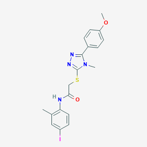 molecular formula C19H19IN4O2S B297200 N-(4-iodo-2-methylphenyl)-2-{[5-(4-methoxyphenyl)-4-methyl-4H-1,2,4-triazol-3-yl]sulfanyl}acetamide 