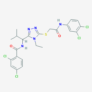 molecular formula C23H23Cl4N5O2S B297201 2,4-dichloro-N-{1-[5-({2-[(3,4-dichlorophenyl)amino]-2-oxoethyl}sulfanyl)-4-ethyl-4H-1,2,4-triazol-3-yl]-2-methylpropyl}benzamide 