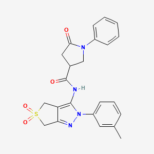 molecular formula C23H22N4O4S B2972011 N-(5,5-dioxido-2-(m-tolyl)-4,6-dihydro-2H-thieno[3,4-c]pyrazol-3-yl)-5-oxo-1-phenylpyrrolidine-3-carboxamide CAS No. 872596-64-0