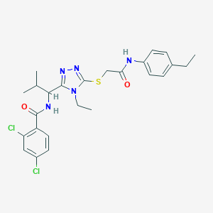 molecular formula C25H29Cl2N5O2S B297202 2,4-dichloro-N-{1-[4-ethyl-5-({2-[(4-ethylphenyl)amino]-2-oxoethyl}sulfanyl)-4H-1,2,4-triazol-3-yl]-2-methylpropyl}benzamide 