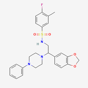 molecular formula C26H28FN3O4S B2972027 N-(2-(苯并[d][1,3]二氧杂环-5-基)-2-(4-苯基哌嗪-1-基)乙基)-4-氟-3-甲基苯磺酰胺 CAS No. 896263-28-8