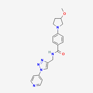 molecular formula C20H22N6O2 B2972029 4-(3-methoxypyrrolidin-1-yl)-N-((1-(pyridin-4-yl)-1H-1,2,3-triazol-4-yl)methyl)benzamide CAS No. 2034532-35-7