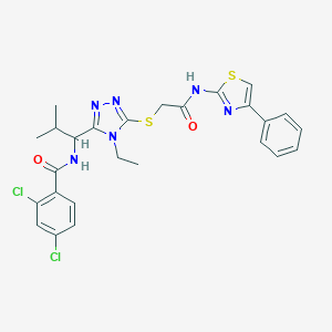 molecular formula C26H26Cl2N6O2S2 B297203 2,4-dichloro-N-{1-[4-ethyl-5-({2-oxo-2-[(4-phenyl-1,3-thiazol-2-yl)amino]ethyl}sulfanyl)-4H-1,2,4-triazol-3-yl]-2-methylpropyl}benzamide 