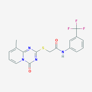 molecular formula C17H13F3N4O2S B2972035 2-(9-methyl-4-oxopyrido[1,2-a][1,3,5]triazin-2-yl)sulfanyl-N-[3-(trifluoromethyl)phenyl]acetamide CAS No. 896341-10-9