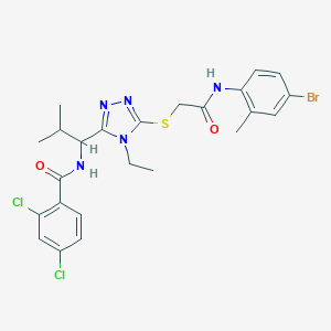 molecular formula C24H26BrCl2N5O2S B297204 N-{1-[5-({2-[(4-bromo-2-methylphenyl)amino]-2-oxoethyl}sulfanyl)-4-ethyl-4H-1,2,4-triazol-3-yl]-2-methylpropyl}-2,4-dichlorobenzamide 