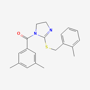 molecular formula C20H22N2OS B2972057 (3,5-dimethylphenyl)(2-((2-methylbenzyl)thio)-4,5-dihydro-1H-imidazol-1-yl)methanone CAS No. 851801-01-9