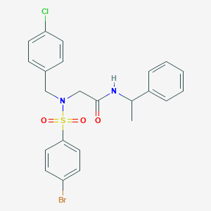 molecular formula C23H22BrClN2O3S B297207 2-[[(4-bromophenyl)sulfonyl](4-chlorobenzyl)amino]-N-(1-phenylethyl)acetamide 