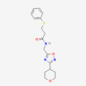 molecular formula C17H21N3O3S B2972078 3-(phenylthio)-N-((3-(tetrahydro-2H-pyran-4-yl)-1,2,4-oxadiazol-5-yl)methyl)propanamide CAS No. 2034462-62-7