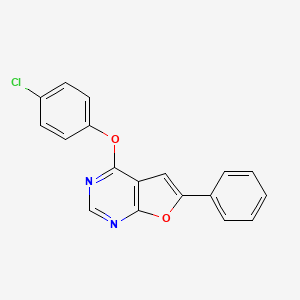molecular formula C18H11ClN2O2 B2972081 4-(4-Chlorophenoxy)-6-phenylfuro[2,3-d]pyrimidine CAS No. 672925-52-9