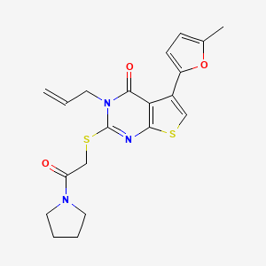 molecular formula C20H21N3O3S2 B2972084 3-allyl-5-(5-methylfuran-2-yl)-2-((2-oxo-2-(pyrrolidin-1-yl)ethyl)thio)thieno[2,3-d]pyrimidin-4(3H)-one CAS No. 379236-21-2