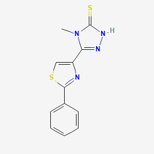 molecular formula C12H10N4S2 B2972094 4-methyl-5-(2-phenyl-1,3-thiazol-4-yl)-4H-1,2,4-triazole-3-thiol CAS No. 338760-15-9