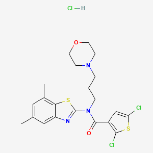 molecular formula C21H24Cl3N3O2S2 B2972098 2,5-二氯-N-(5,7-二甲基苯并[d]噻唑-2-基)-N-(3-吗啉丙基)噻吩-3-甲酰胺盐酸盐 CAS No. 1330289-05-8