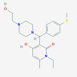 molecular formula C22H31N3O3S B2972106 1-ethyl-4-hydroxy-3-((4-(2-hydroxyethyl)piperazin-1-yl)(4-(methylthio)phenyl)methyl)-6-methylpyridin-2(1H)-one CAS No. 939241-28-8