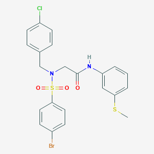 molecular formula C22H20BrClN2O3S2 B297211 2-[[(4-bromophenyl)sulfonyl](4-chlorobenzyl)amino]-N-[3-(methylsulfanyl)phenyl]acetamide 