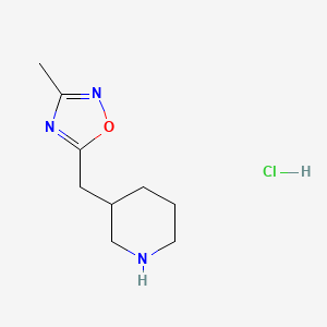 molecular formula C9H16ClN3O B2972117 3-[(3-Methyl-1,2,4-oxadiazol-5-yl)methyl]piperidine hydrochloride CAS No. 2138157-75-0