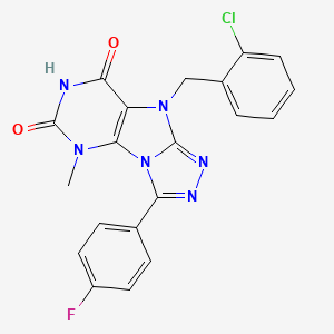 molecular formula C20H14ClFN6O2 B2972122 9-(2-chlorobenzyl)-3-(4-fluorophenyl)-5-methyl-5H-[1,2,4]triazolo[4,3-e]purine-6,8(7H,9H)-dione CAS No. 921550-04-1