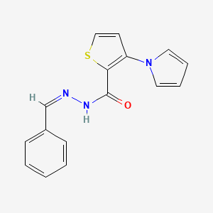 molecular formula C16H13N3OS B2972128 N'-[(Z)-phenylmethylidene]-3-(1H-pyrrol-1-yl)-2-thiophenecarbohydrazide CAS No. 478062-78-1