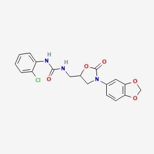molecular formula C18H16ClN3O5 B2972129 1-((3-(Benzo[d][1,3]dioxol-5-yl)-2-oxooxazolidin-5-yl)methyl)-3-(2-chlorophenyl)urea CAS No. 954691-74-8