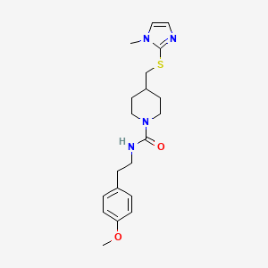 molecular formula C20H28N4O2S B2972132 N-(4-methoxyphenethyl)-4-(((1-methyl-1H-imidazol-2-yl)thio)methyl)piperidine-1-carboxamide CAS No. 1428374-17-7